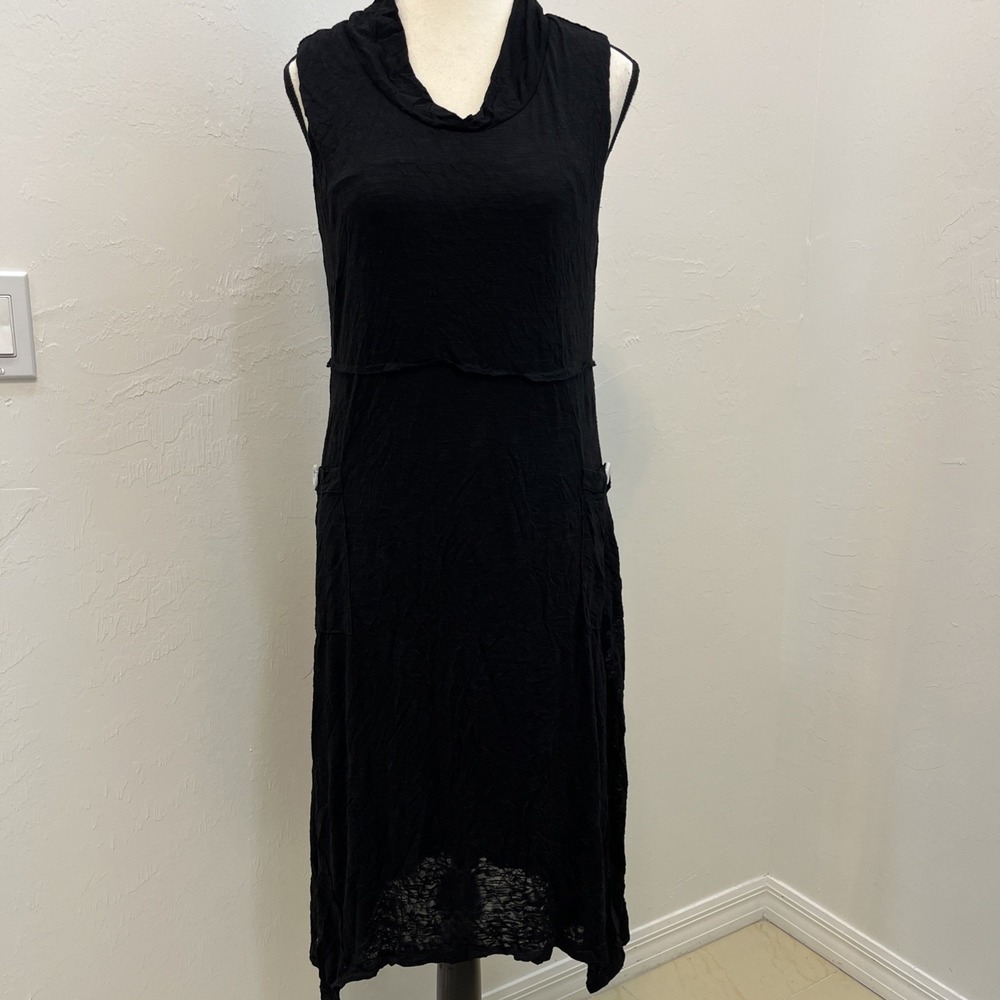 Carin Sleeveless Midi Dress Women S Black Good Sharkbite Hem Cowl Neck Pockets